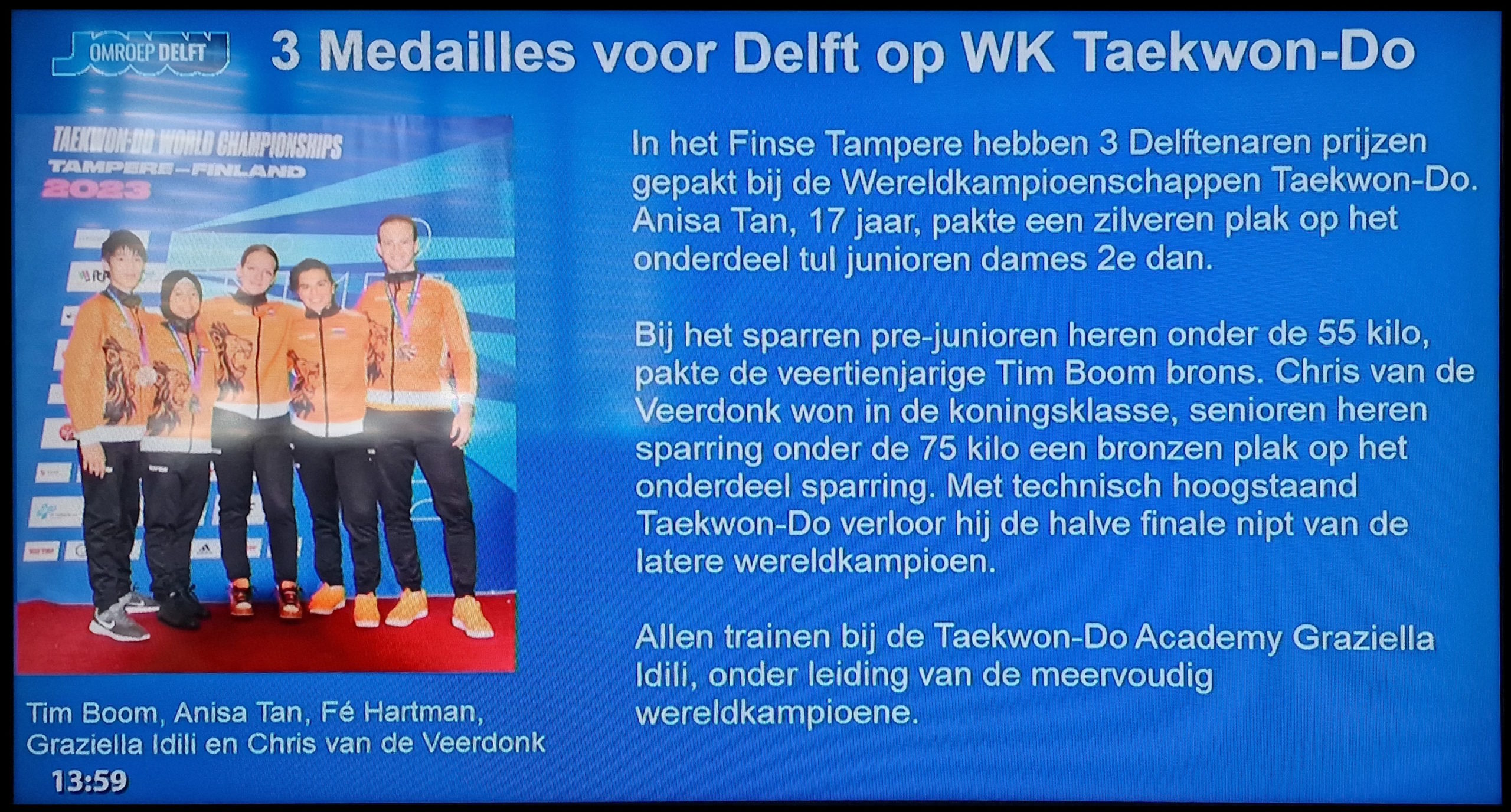 Artikel over WK medaillewinnaars taekwon-do op Omroep Delft online niews