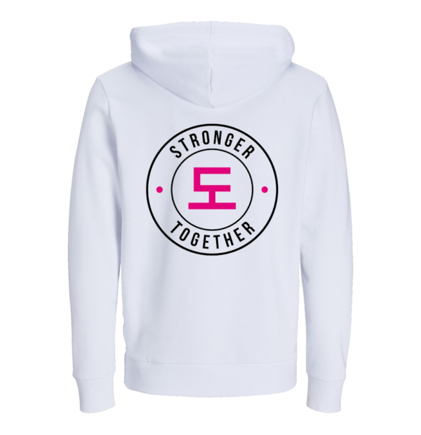 Witte hoodie achterkant stronger together