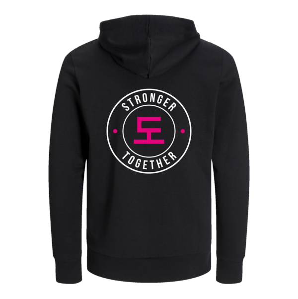 Zwarte hoodie achterkant stronger together
