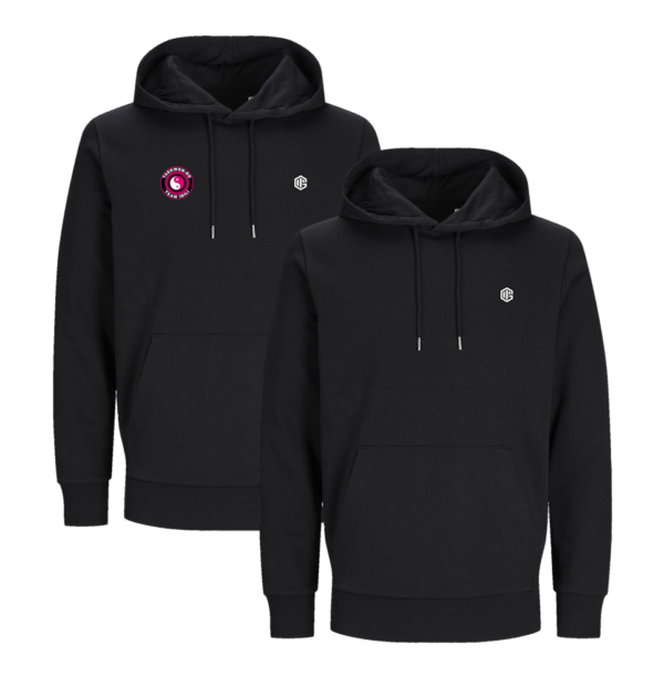 Zwarte hoodie voorkant met of zonder clublogo