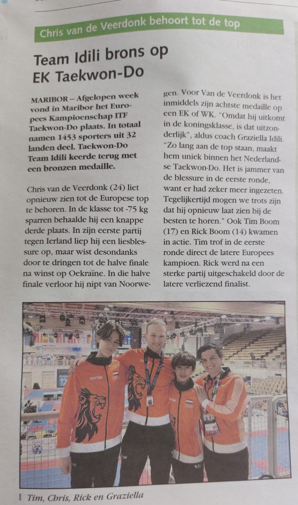 Delftse Post - Team Idili brons op EK Taekwon-Do